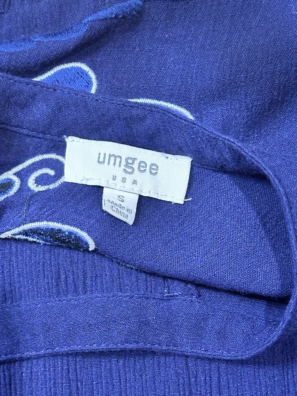 Umgee Navy Crinkle Gauze Floral Embroidered Mini Shift Dress *Read* - Picture 9 of 15